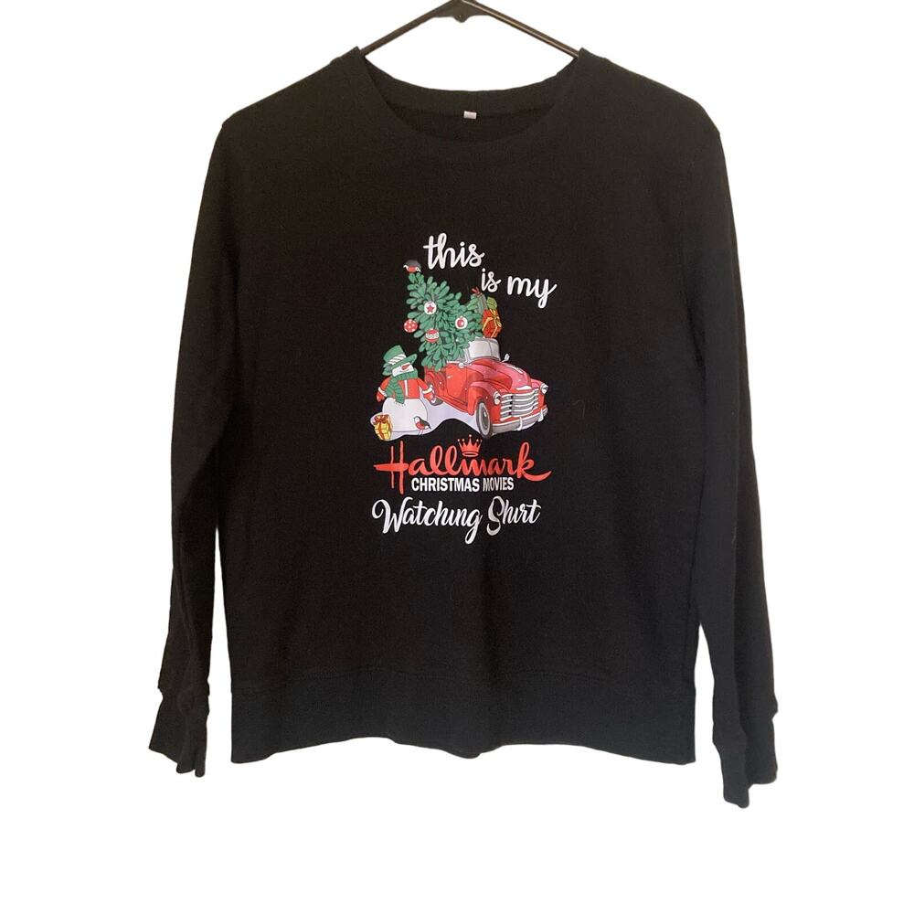 This Is My Hallmark Christmas Movies Watching Shirt Size M Black Sweatshirt